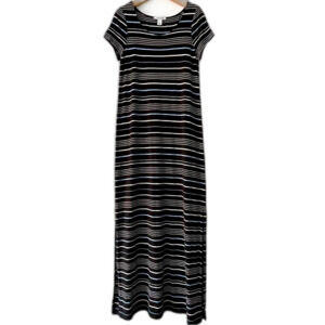 WHBM Navy Blue, white, light blue short Sleeve striped shimmery Maxy Dress Sz: S